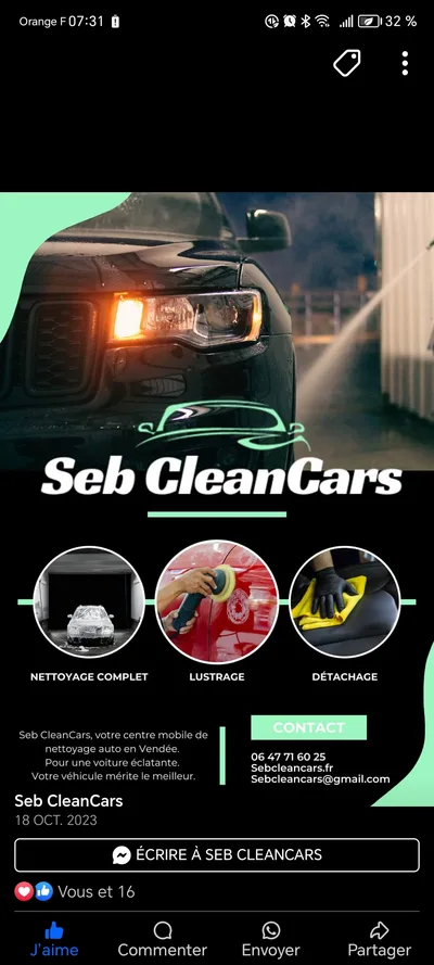 Devanture de Seb Clean Cars - Lavage Automobile à Domicile Vendée