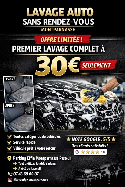 Devanture de Lavage Auto Moto Utilitaire Lav&Go Montparnasse